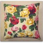 Vintage 1950s Linen Roses Cushion Cover With..