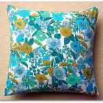 Vintage 1970s Turquoise Cotton Cushion Cover With..