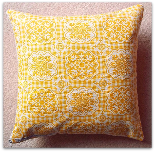 Vintage French Gingham Cushion Cover In Yellow And Cream With Zip Fastening 35cm