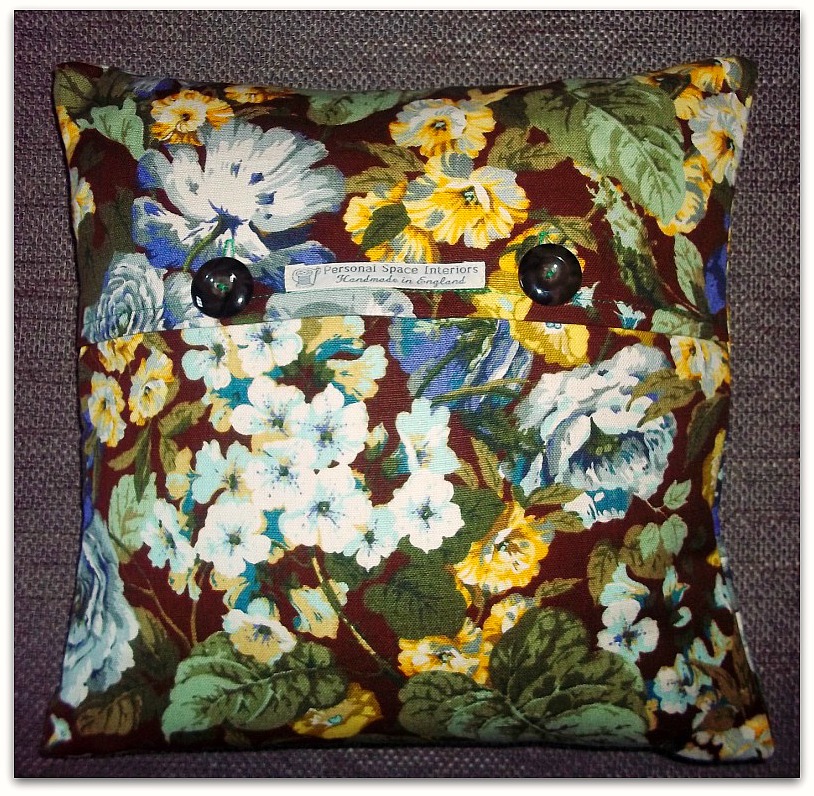 Vintage Sanderson Coppelia Cushion Cover In Blue, Yellow And Green With Button Fastening 40cm