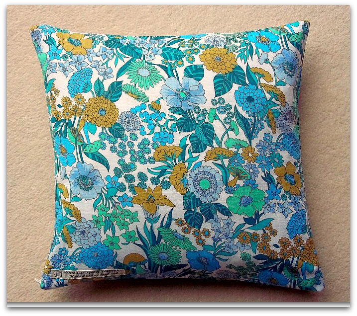 Vintage 1970s Turquoise Cotton Cushion Cover With Zip Fastening 35cm