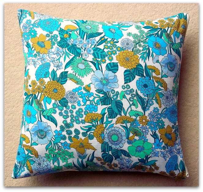 Vintage 1970s Turquoise Cotton Cushion Cover With Zip Fastening 35cm on
